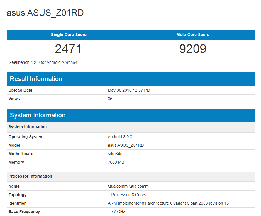 Asus Zenfone 5Z GeekBench