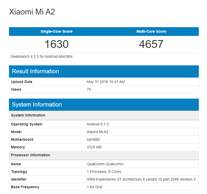 Mi A2 geekbench