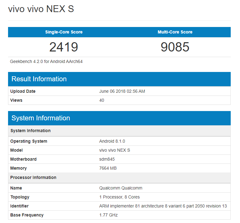 Vivo NEX S Geekbench