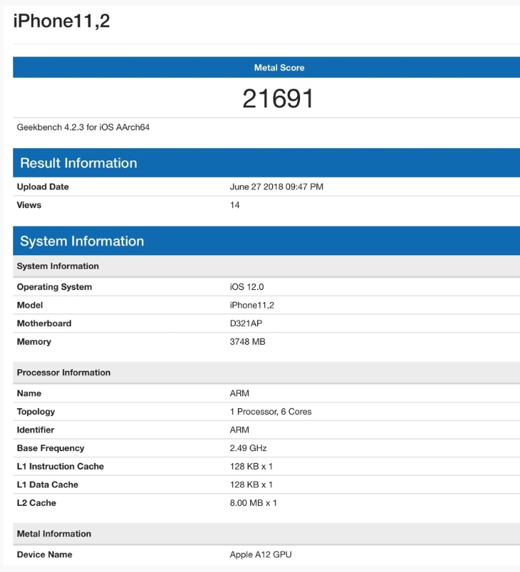 Apple A12 GPU Geekbench