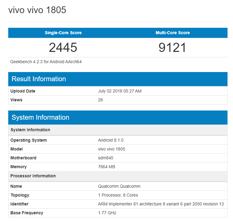 Vivo 1805 Geekbench