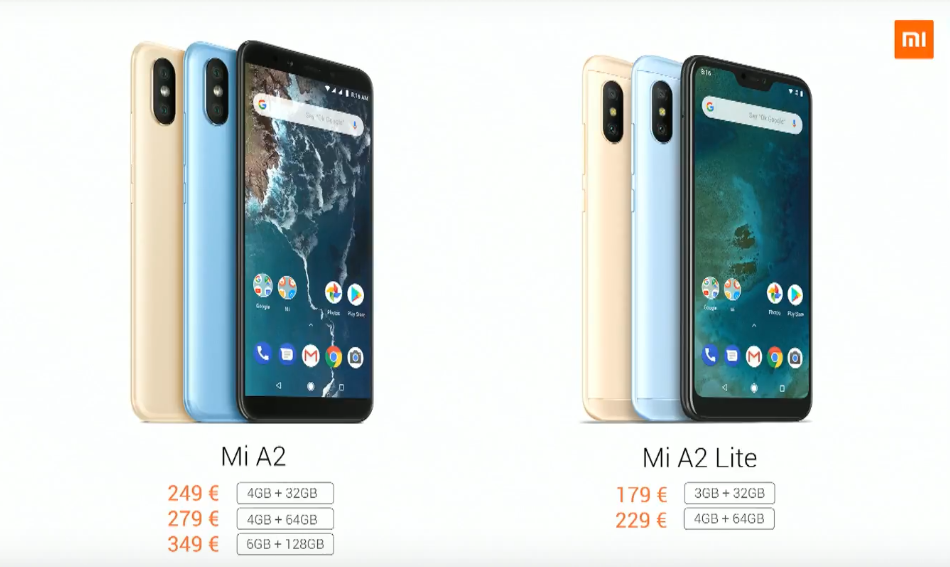 Xiaomi Mi A2 and Mi A2 Lite Pricing