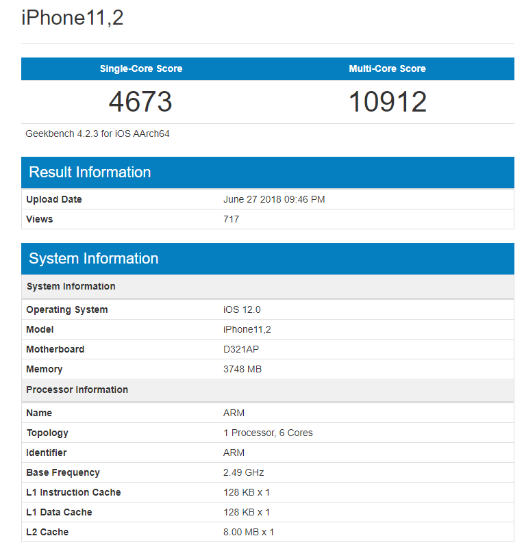 iPhone X 2018 Geekbench