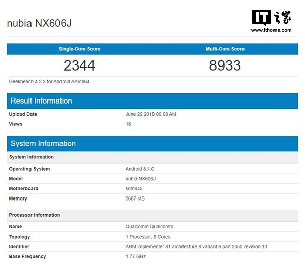 Nubia Z18 Geekbench