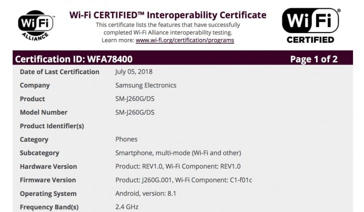 Samsung Android Go phone certified by Wi-Fi Alliance - Gizmochina