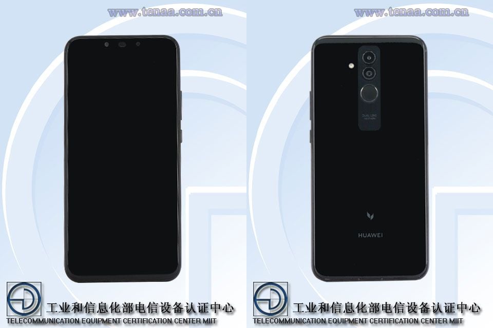 Huawei Mate 20 Lite TENAA front and rear