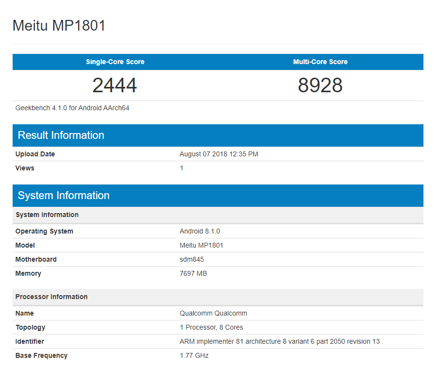 Meitu MP1801 Geekbench