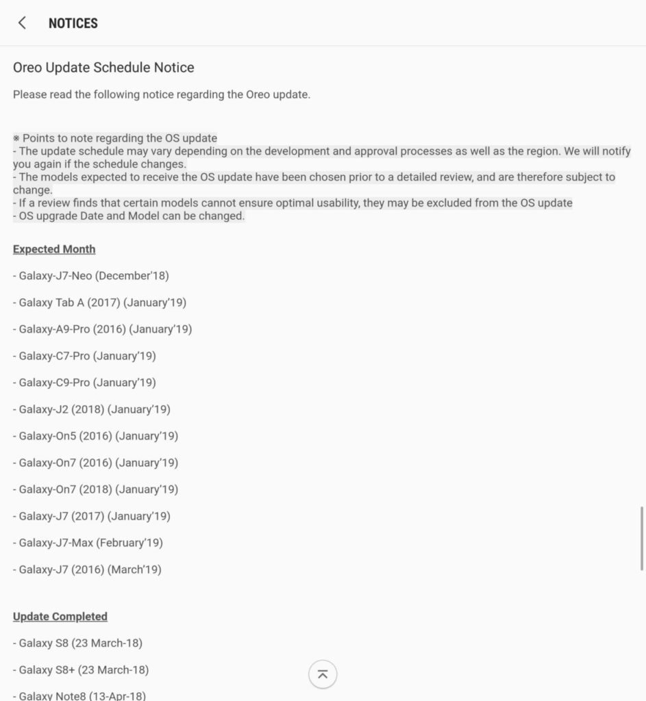 Samsung Budget Smartphones Android Oreo Roadmap