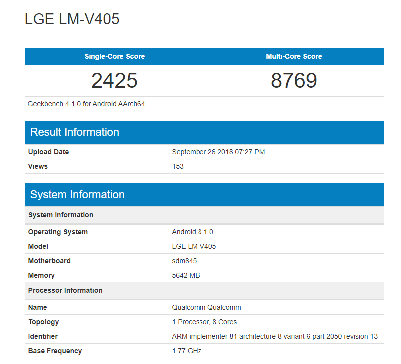 LG V40 Geekbench
