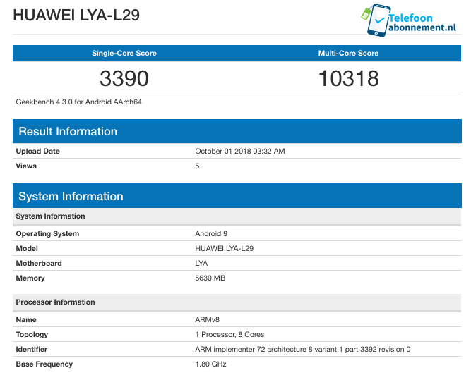 huawei mate 20 geekbench