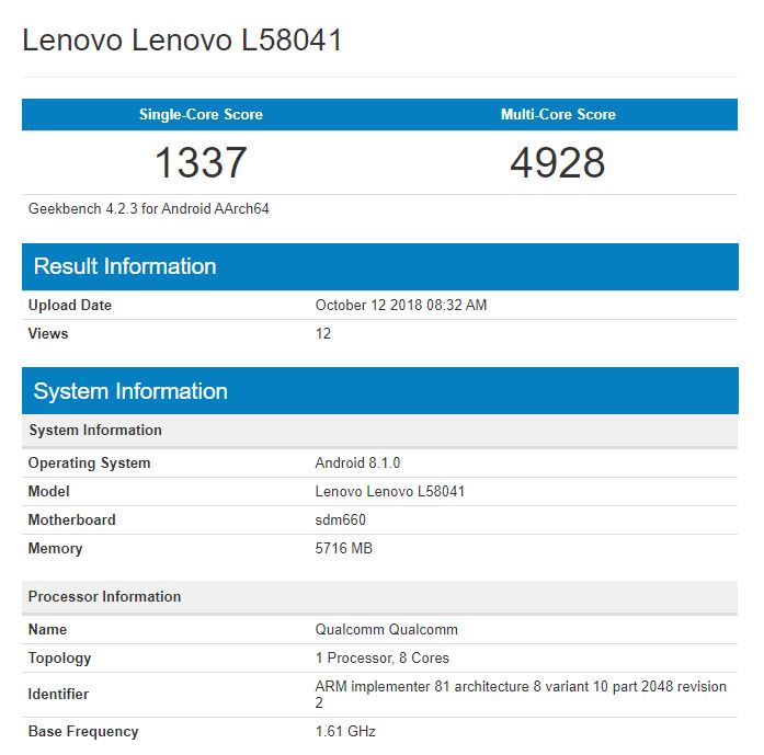 Lenovo S5 Pro Geekbench
