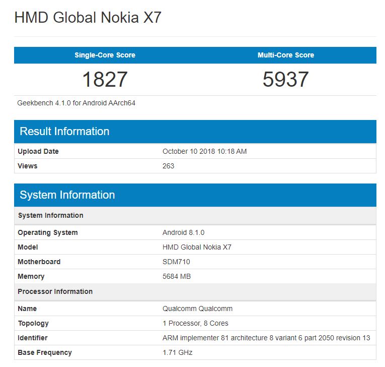 Nokia X7 Geekbench