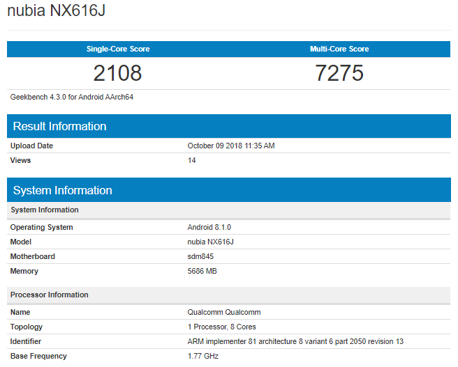 Nubia NX616J_Geekbench