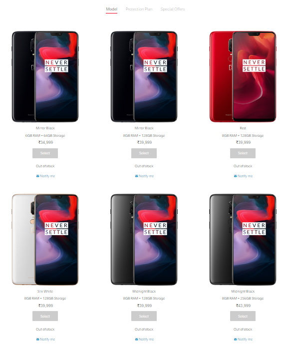 OnePlus 6 out of stock OnePlus.in