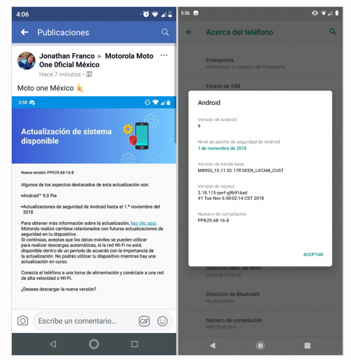 Motorola One Android 9 Pie