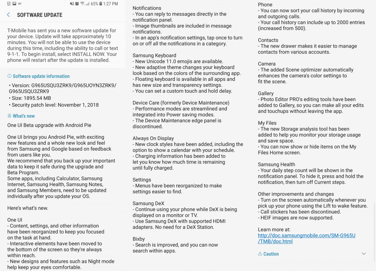 Samsung One UI Changelog