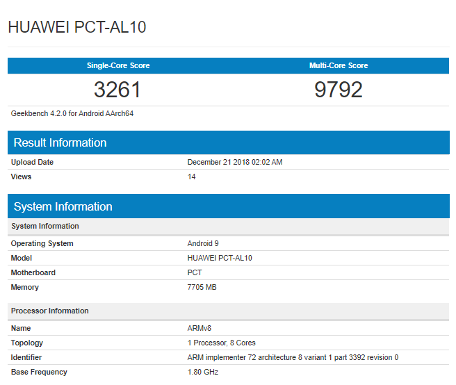 Honor V20 Geekbench_