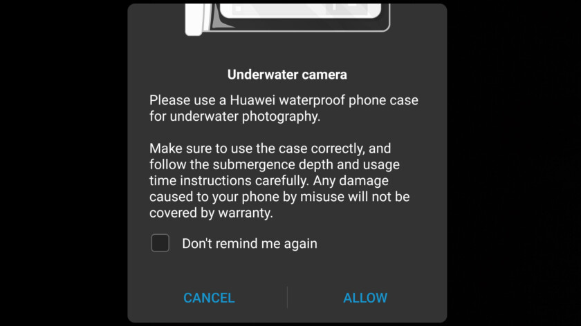 Huawei mate 20 Pro Underwater Mode warning
