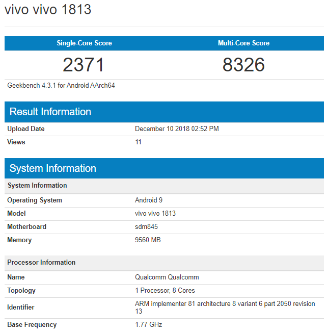 Vivo 1813 SD845