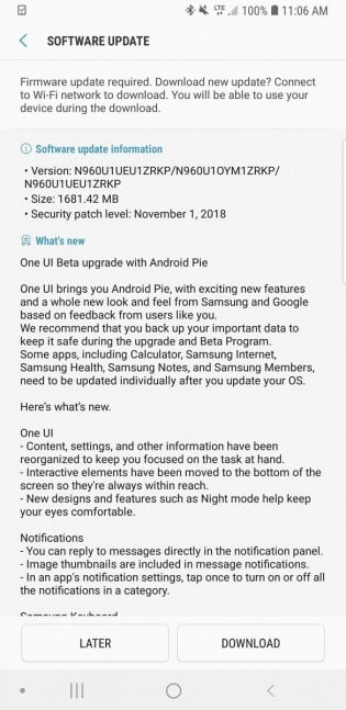 Galaxy Note 9 Update 