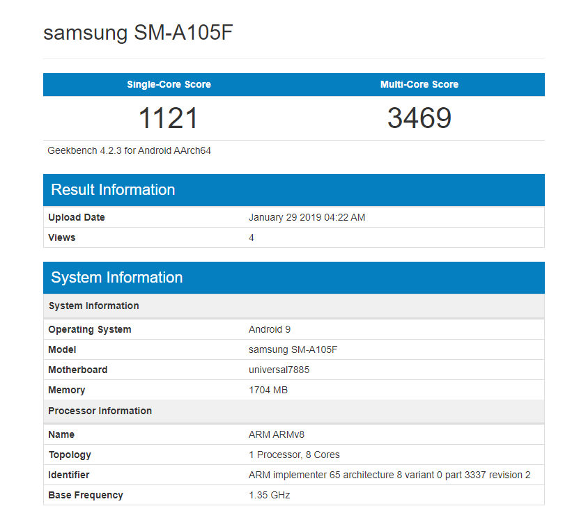 Samsung Galaxy A10 with Exynos 7885 (or Exynos 7904) and 2GB RAM seen ...