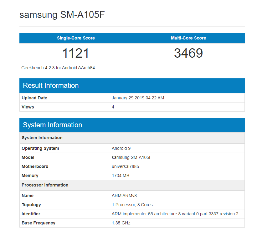 Galaxy A10 geekbench