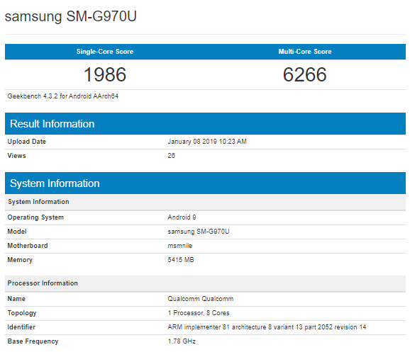 Samsung Galaxy S10 Lite Geekbench