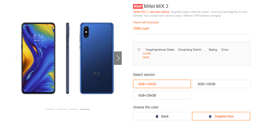 Xiaomi Mi MIX 3 Sapphire Blue Mi.com