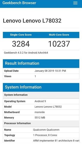 Lenovo Z5 Pro GT Geekbench