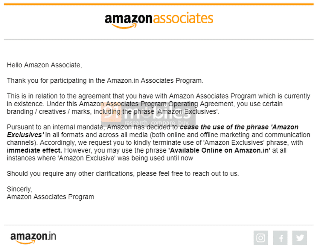 Amazon Associates letter