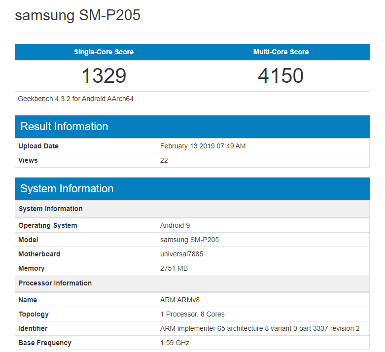 Samsung SM-P205 Galaxy Tab A 2019