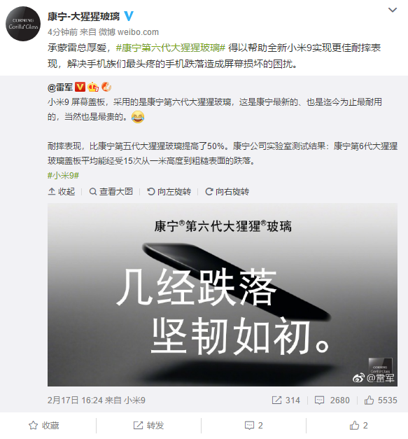 Xiaomi Mi 9 Gorilla Glass 6 Confirm