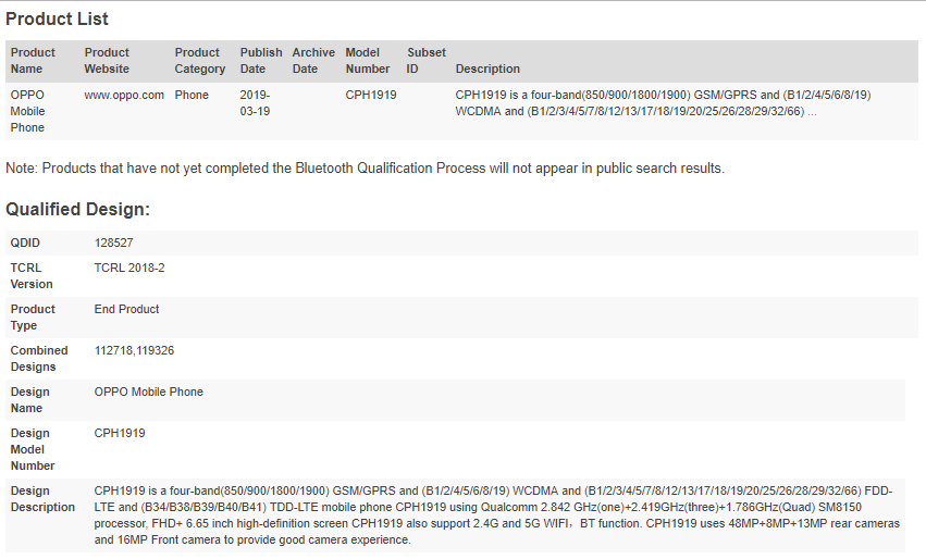 OPPO CPH1919 Bluetooth