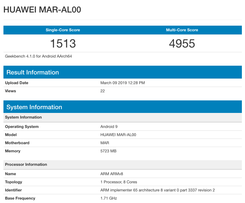 Huawei Nova 4e Geekbench