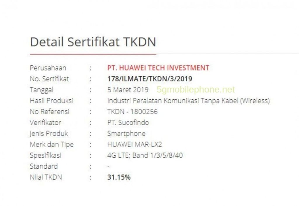 Huawei P30 certification