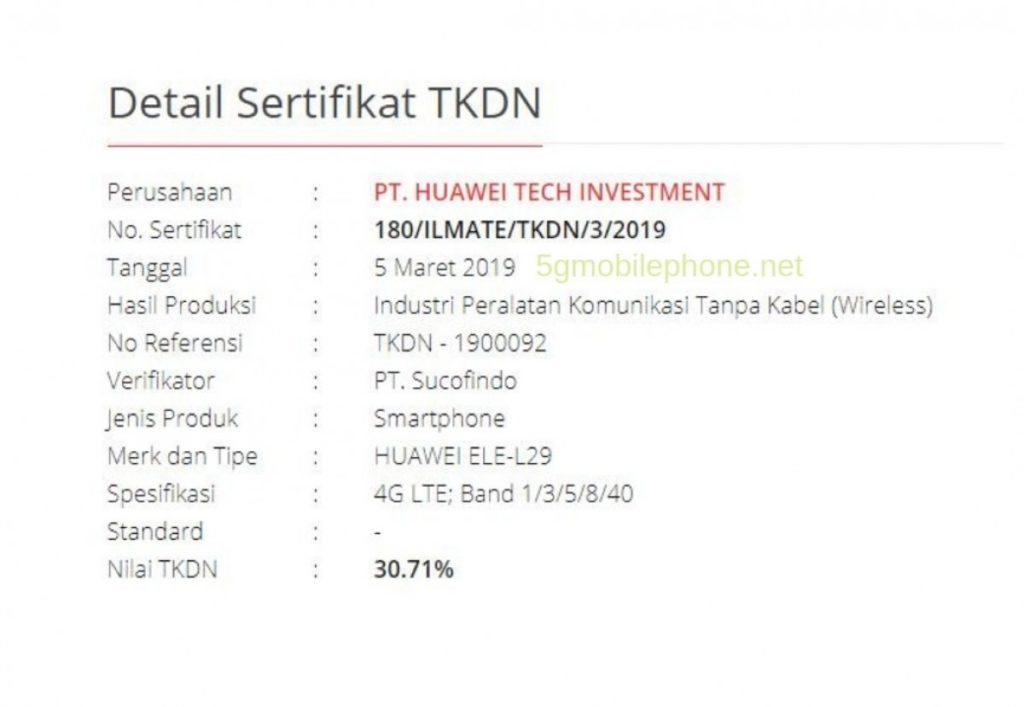 Huawei P30 certification