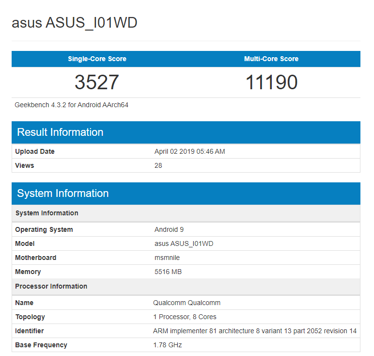 ASUS Zenfone 6z Geekbench