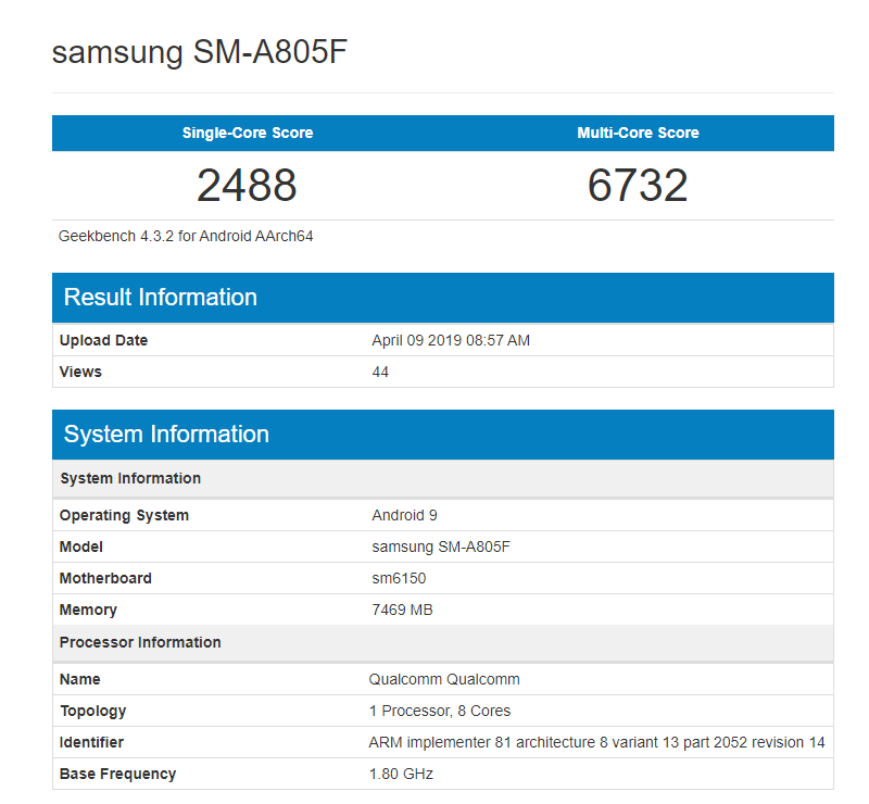 Samsung Galaxy A80 Geekbench