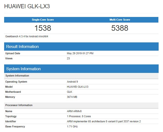 Huawei Nova 5i Geekbench