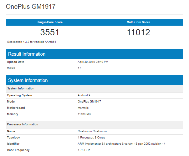 OnePlus 7 Pro Geekbench