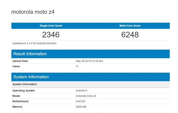 Moto Z4 Geekbench