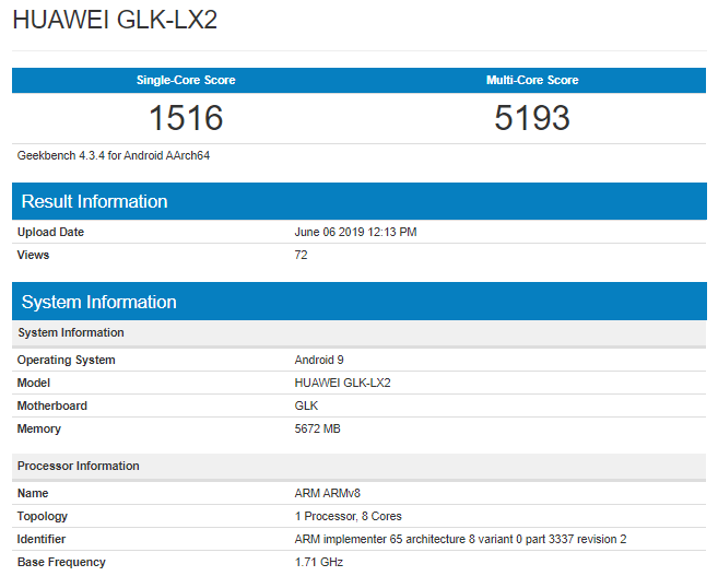 Huawei Nova 5i Geekbench