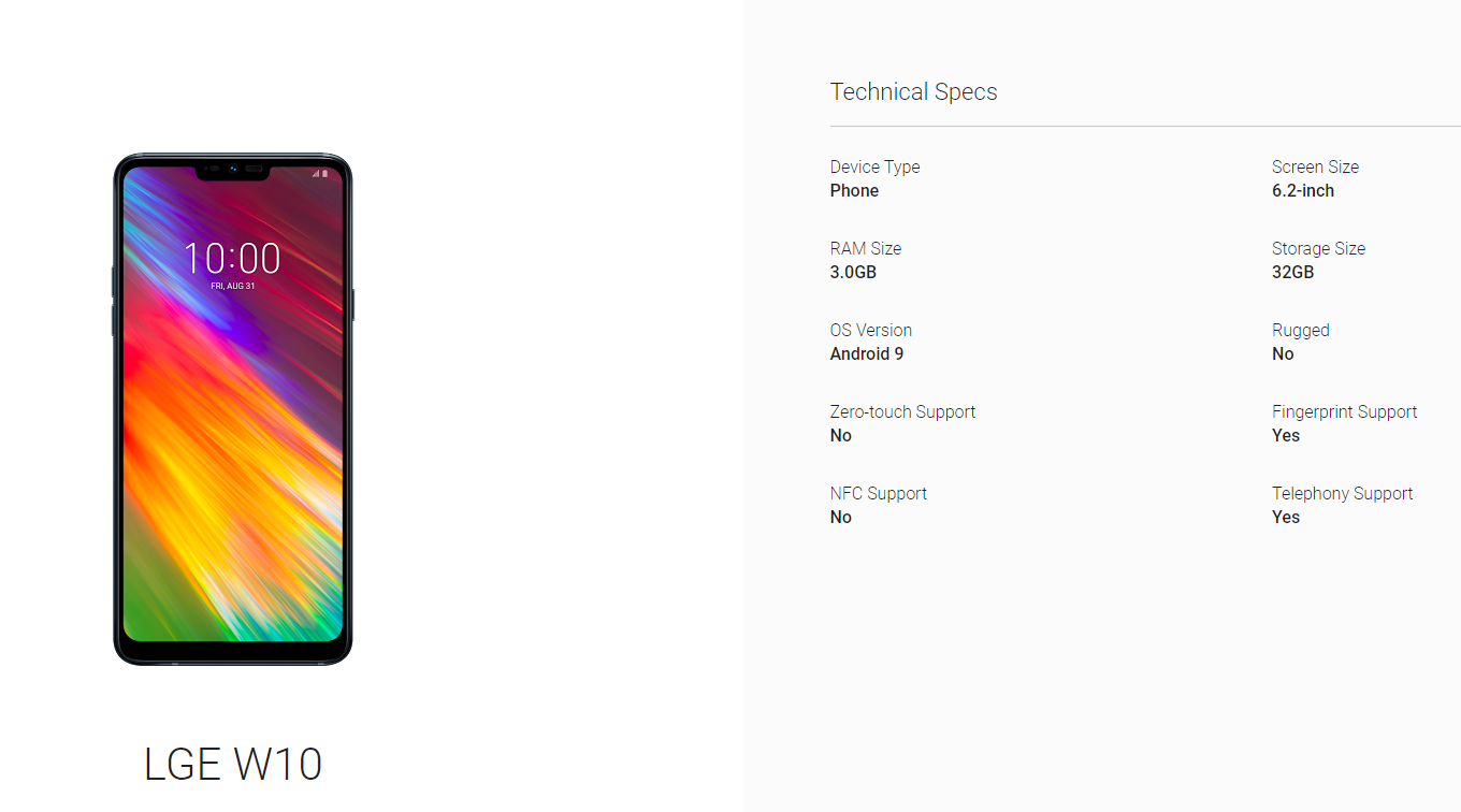 LG W10 Android Enterprise