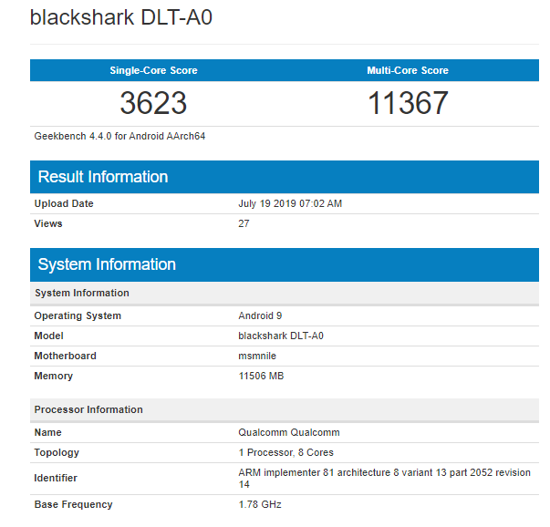 Black Shark 2 Pro Geekbench