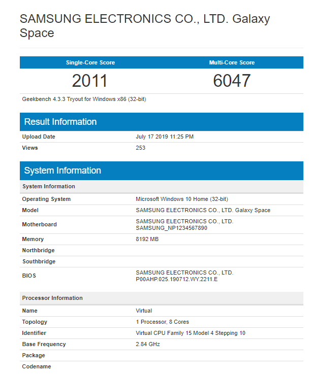 Galaxy Space Geekbench