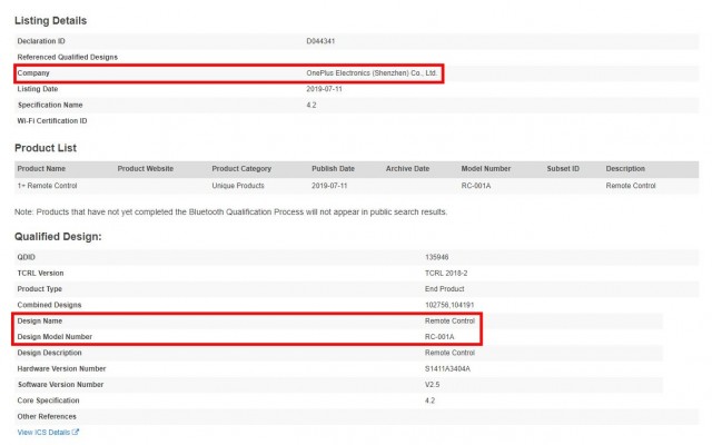 OnePlus TV Bluetooth SIG