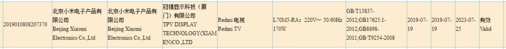 Redmi TV 3C certified