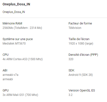 OnePlus TV specs