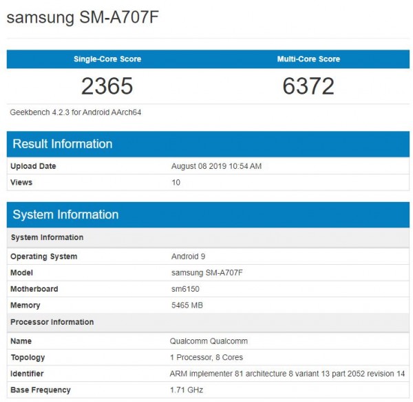 Samsung Galaxy A70s SM-A707FGeekbench