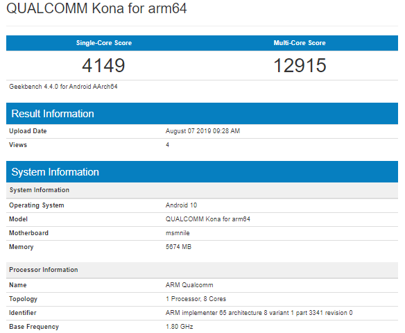 Snapdragon 865 Geekbench